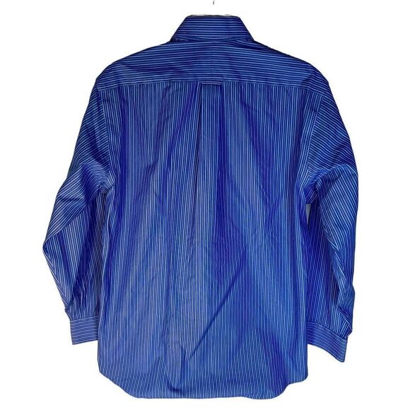 Kirkland Signature Shirt Mens 15.5 33 Blue & White Stripe Long Sleeve Button Up - Picture 2 of 4
